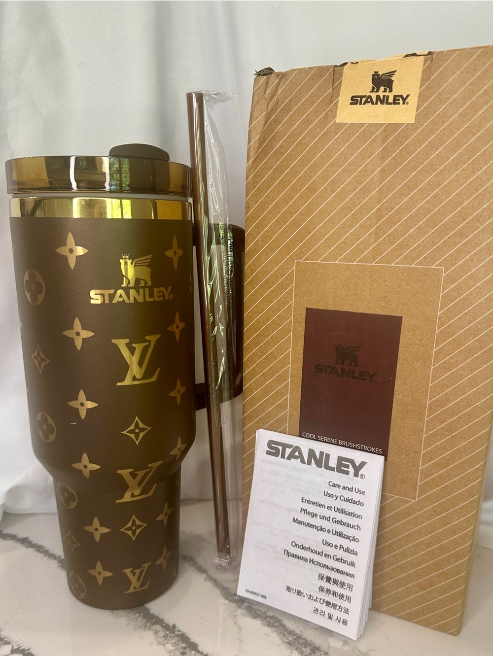Brown & Gold Luxe Stanley 40 oz Tumbler | Matte Designer Style